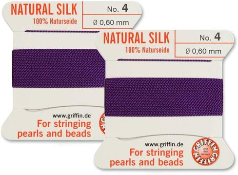 2 Pcs Griffin Natural Silk Beading Cord Thread and Needle Size 4 Amethyst Color in Saudi Arabia