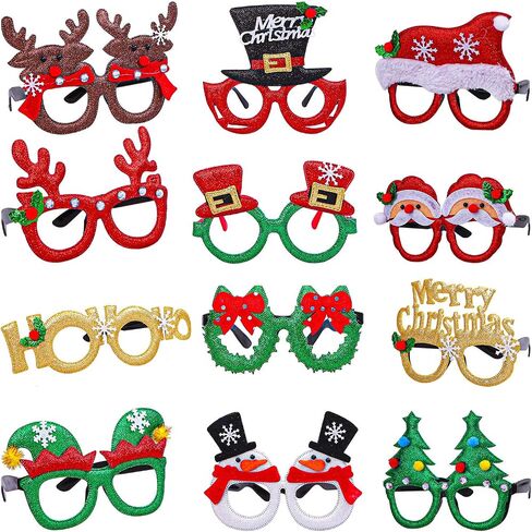 Aneco 12 Styles Christmas Glasses Frame Glitter Christmas Party Glasses Christmas Costume Creative Eyewear for Christmas Party Supplies in Saudi Arabia