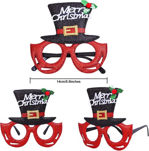 Aneco 12 Styles Christmas Glasses Frame Glitter Christmas Party Glasses Christmas Costume Creative Eyewear for Christmas Party Supplies in Saudi Arabia