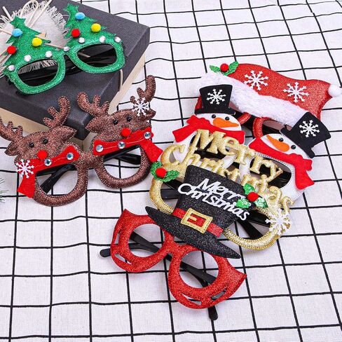 Aneco 12 Styles Christmas Glasses Frame Glitter Christmas Party Glasses Christmas Costume Creative Eyewear for Christmas Party Supplies in Saudi Arabia