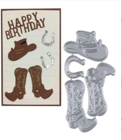 قوالب قطع معدنية من شاين بير كاوبوي اكسيسوريز لدفتر القصاصات والحرف اليدوية على شكل حدوة حصان وقبعة حذاء ورقية، قالب استنسل 62100 ملم in Kuwait