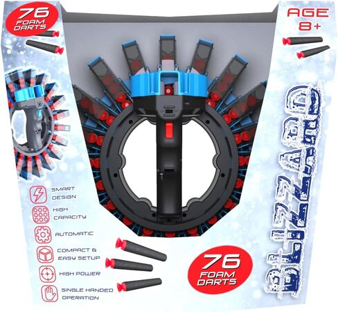 D-DART Blizzard Blaster - Fully Automatic Motorized and Rapid Fire Blaster Toy – Ultra-High Capacity 76 Darts – Compatible with Most Darts on The Market - for Kids, Teens and Adults in Kuwait