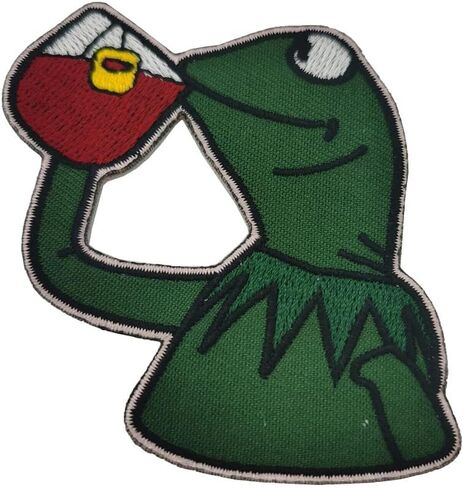 Kermit None My Business Frog Sipping Tea Patches Embroidery Sew On/Iron On Patches for Dress Jeans Jackets Frog Applique Stripe Badge DIY Accessory in Kuwait