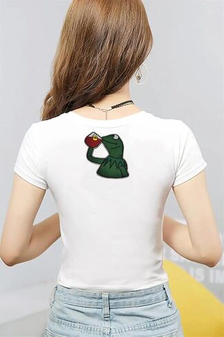 Kermit None My Business Frog Sipping Tea Patches Embroidery Sew On/Iron On Patches for Dress Jeans Jackets Frog Applique Stripe Badge DIY Accessory in Kuwait