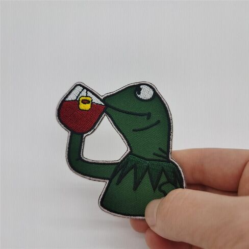 Kermit None My Business Frog Sipping Tea Patches Embroidery Sew On/Iron On Patches for Dress Jeans Jackets Frog Applique Stripe Badge DIY Accessory in Kuwait