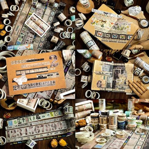 VEINARDYL 40 لفة (إجمالي 262 قدمًا) مجموعة شريط واشي عتيقة، شريط لاصق ملصق ديكور على طراز الحنين من أجل تغليف الهدايا DIY Craft Scrapbooking Bullet Journal Planner in Kuwait