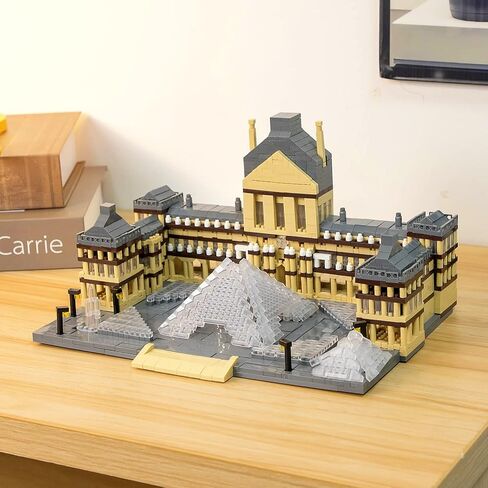كيو ال تي كيو اي اوليتونج مجموعة احجار بناء صغيرة بتصميم متحف اللوفر المعماري، 3377 قطعة من مكعبات البناء المعمارية الشهيرة عالميا، نموذج متحف باريس متحف اللوفر الصغير، هدايا للاطفال البالغين in Kuwait