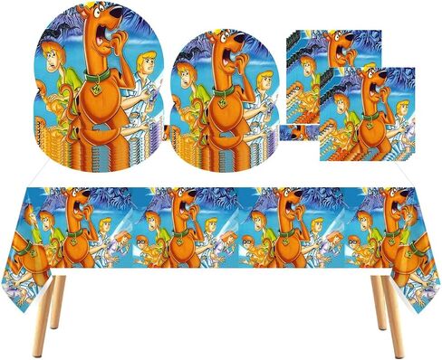 MZHICH 41 pcs Cartoon Scooby Cute Dog Doo Themed Party Supplies, 20 Plates, 20 Napkins and 1 Tablecloth, Princesses Birthday Party Decorations for Boys and Girls in Kuwait