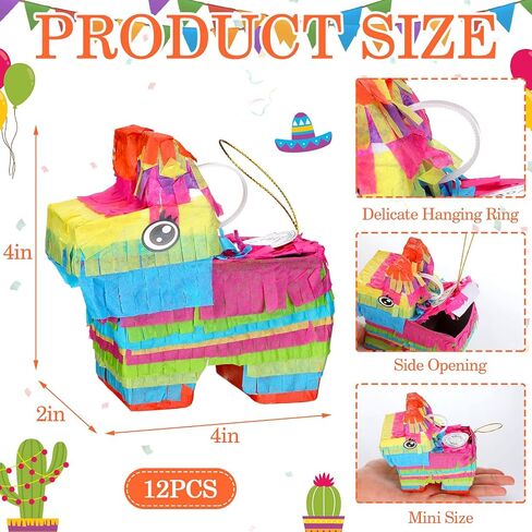 12 Pcs Mini Donkey Pinata Bulk for Kids Rainbow Candy Pinata Box for Fiestas Party Mexican Decorations Cinco de Mayo Table Centerpiece for Fiesta Taco Party Supplies, Mexican Carnivals Festivals in Saudi Arabia