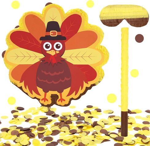 Whaline Fall Turkey Pinata Set with Stick Blindfold Confetti Turkey Shaped Pinata for Autumn Thanksgiving Party Games Decor in Saudi Arabia