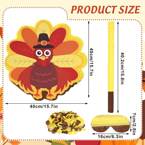 Whaline Fall Turkey Pinata Set with Stick Blindfold Confetti Turkey Shaped Pinata for Autumn Thanksgiving Party Games Decor in Saudi Arabia