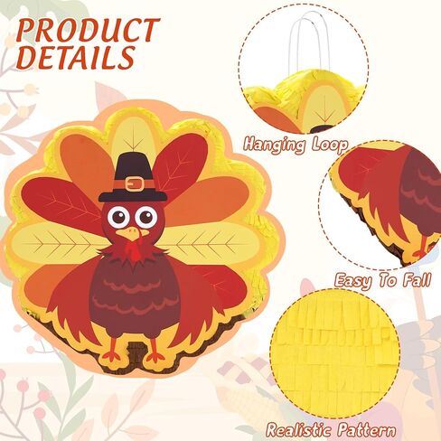 Whaline Fall Turkey Pinata Set with Stick Blindfold Confetti Turkey Shaped Pinata for Autumn Thanksgiving Party Games Decor in Saudi Arabia