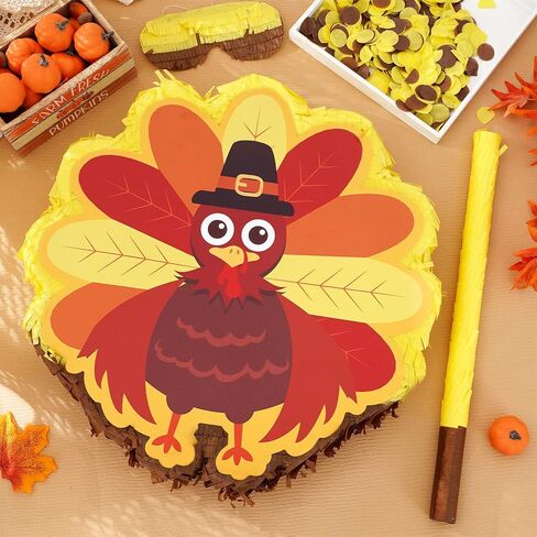 Whaline Fall Turkey Pinata Set with Stick Blindfold Confetti Turkey Shaped Pinata for Autumn Thanksgiving Party Games Decor in Saudi Arabia
