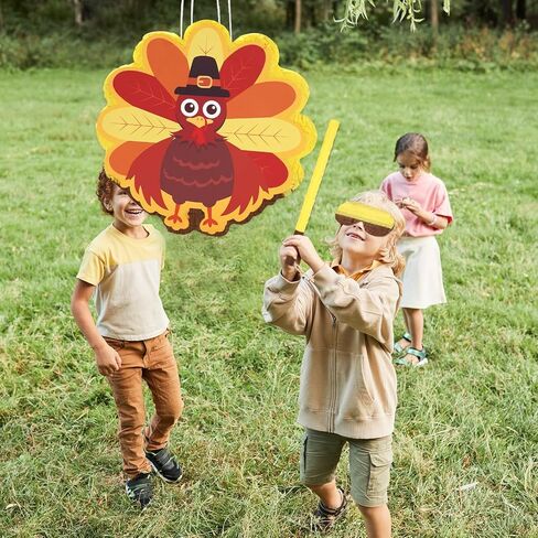 Whaline Fall Turkey Pinata Set with Stick Blindfold Confetti Turkey Shaped Pinata for Autumn Thanksgiving Party Games Decor in Saudi Arabia