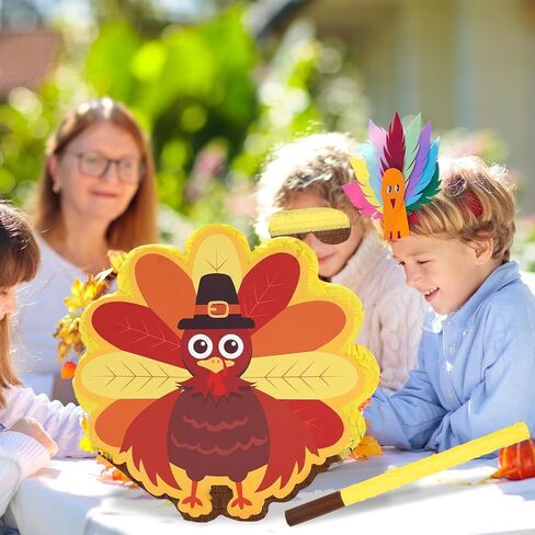 Whaline Fall Turkey Pinata Set with Stick Blindfold Confetti Turkey Shaped Pinata for Autumn Thanksgiving Party Games Decor in Saudi Arabia