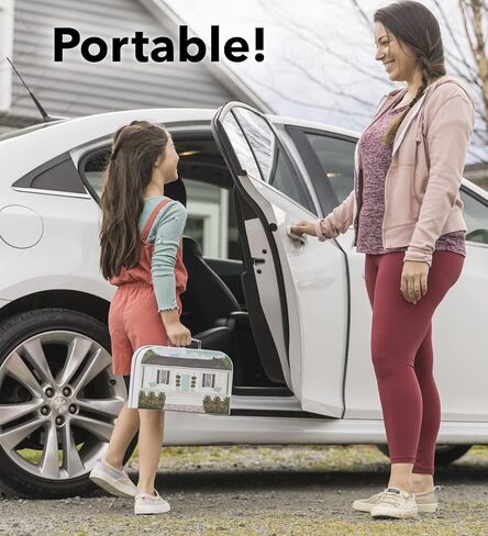 HearthSong 11 Inch Rainbow Cottage Travel Dollhouse Set with 2 Dolls and 5 Piece Furniture Set in Kuwait