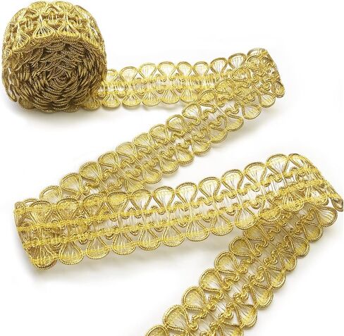 Qililandiy 10 ياردة الأورجانزا فراشة الدانتيل حافة الشريط زخرفة الحواف خمر النسيج المطرزة زين الخياطة DIY اللباس الحرفية (الليزر الذهب) in Kuwait