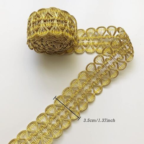 Qililandiy 10 ياردة الأورجانزا فراشة الدانتيل حافة الشريط زخرفة الحواف خمر النسيج المطرزة زين الخياطة DIY اللباس الحرفية (الليزر الذهب) in Kuwait