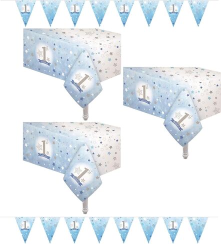3 Pack 1st Birthday Boy Table Cloth Size 54" x 108" Includes 2 Pennant Banners 6.56 Feet Each Ideal for 1st Birthday Boy tablecover Party Decorations in Saudi Arabia