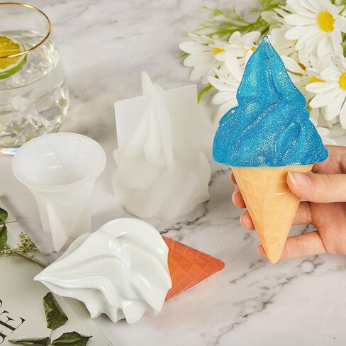 ISSEVE 4Pcs 3D Ice Cream Resin Molds Silicone Kit, Silicone Molds for Resin Include Ice Cream Cone Mold Whipped Cream Mold & Ice Cream Jar Molds with Whipped Lid, Epoxy Molds for DIY Resin Crafts in Kuwait