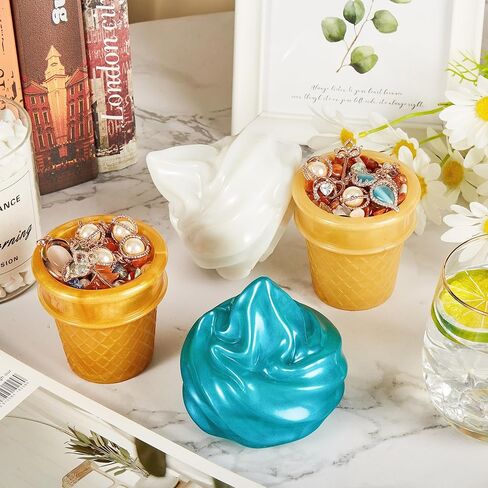 ISSEVE 4Pcs 3D Ice Cream Resin Molds Silicone Kit, Silicone Molds for Resin Include Ice Cream Cone Mold Whipped Cream Mold & Ice Cream Jar Molds with Whipped Lid, Epoxy Molds for DIY Resin Crafts in Kuwait