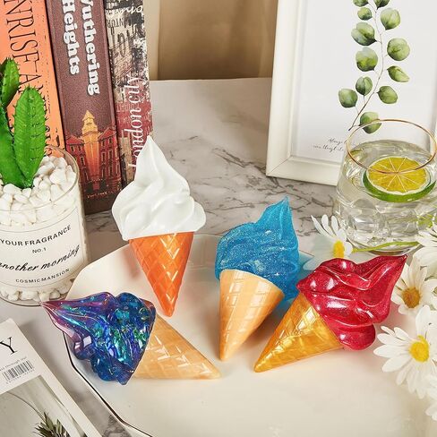 ISSEVE 4Pcs 3D Ice Cream Resin Molds Silicone Kit, Silicone Molds for Resin Include Ice Cream Cone Mold Whipped Cream Mold & Ice Cream Jar Molds with Whipped Lid, Epoxy Molds for DIY Resin Crafts in Kuwait
