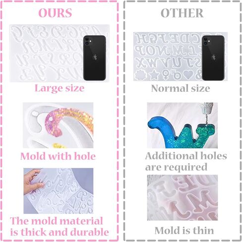 قالب حروف ابجدية كبيرة للراتنج، قوالب حروف من الراتنج معكوس مع فتحة، قوالب راتنج سيليكون مع 30 حلقة قفز، 30 حلقة مفاتيح، قوالب ايبوكسي لصنع سلسلة المفاتيح in Kuwait