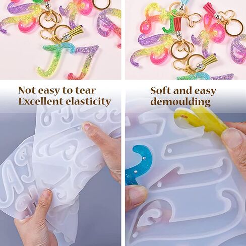 قالب حروف ابجدية كبيرة للراتنج، قوالب حروف من الراتنج معكوس مع فتحة، قوالب راتنج سيليكون مع 30 حلقة قفز، 30 حلقة مفاتيح، قوالب ايبوكسي لصنع سلسلة المفاتيح in Kuwait