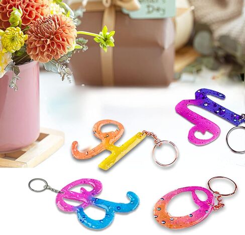 قالب حروف ابجدية كبيرة للراتنج، قوالب حروف من الراتنج معكوس مع فتحة، قوالب راتنج سيليكون مع 30 حلقة قفز، 30 حلقة مفاتيح، قوالب ايبوكسي لصنع سلسلة المفاتيح in Kuwait