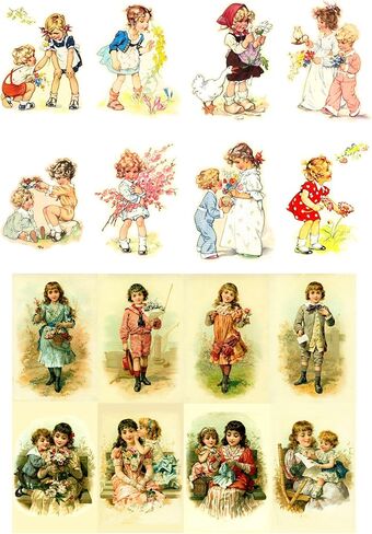 Decoupage Paper Pack (35 Sheets 6"x8") Brave Boys Walking Through Snowy Forests with Massive Bears and Wolves FLONZ Vintage Illustration Pictures Cards for Decoupage, Craft and Scrapbooking in Kuwait