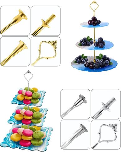 2 Pack 3 Tier Cake Stand Resin Tray Molds, Silicone Cake Resin Tray Mold with 6Pcs Crown Brackets and 10 Gold Foils, DIY Resin Casting Mold for Making Dessert Platter, Serving Stand (Round+Square) in Kuwait
