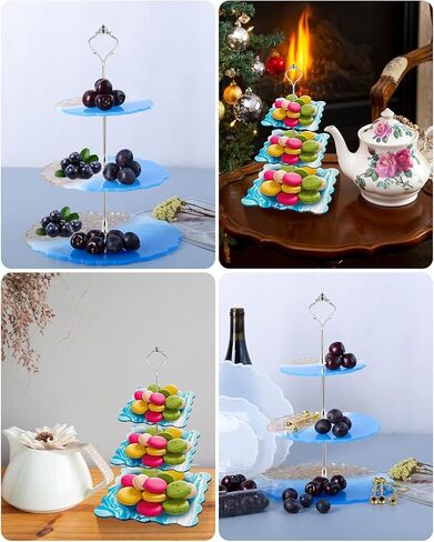 2 Pack 3 Tier Cake Stand Resin Tray Molds, Silicone Cake Resin Tray Mold with 6Pcs Crown Brackets and 10 Gold Foils, DIY Resin Casting Mold for Making Dessert Platter, Serving Stand (Round+Square) in Kuwait