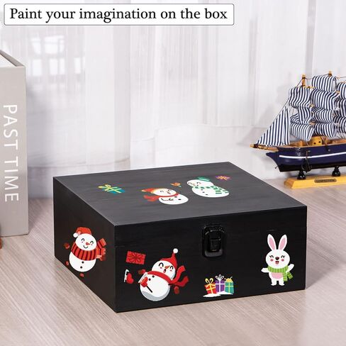 Vintage Wooden Storage Box Container with Hinged Lid Front Clasp, 7.7'' x 7.7'' x 3.9'' Large Keepsake Box, Rustic Wood Boxes for Crafts Art Hobbies and Home Decoration - Matte Black in Kuwait