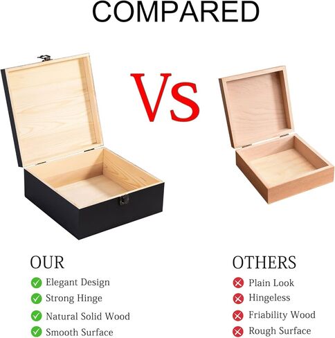 Vintage Wooden Storage Box Container with Hinged Lid Front Clasp, 7.7'' x 7.7'' x 3.9'' Large Keepsake Box, Rustic Wood Boxes for Crafts Art Hobbies and Home Decoration - Matte Black in Kuwait