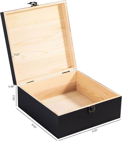 Vintage Wooden Storage Box Container with Hinged Lid Front Clasp, 7.7'' x 7.7'' x 3.9'' Large Keepsake Box, Rustic Wood Boxes for Crafts Art Hobbies and Home Decoration - Matte Black in Kuwait