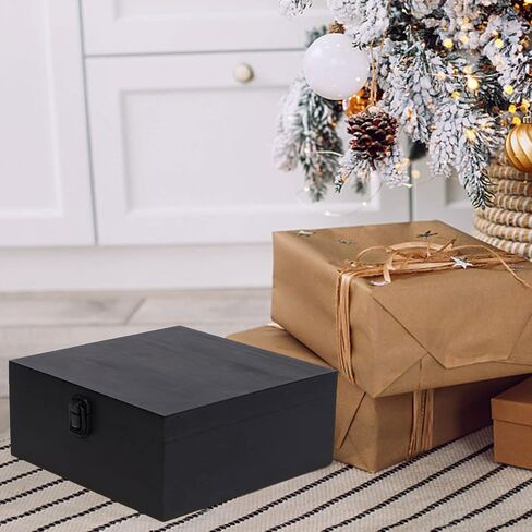 Vintage Wooden Storage Box Container with Hinged Lid Front Clasp, 7.7'' x 7.7'' x 3.9'' Large Keepsake Box, Rustic Wood Boxes for Crafts Art Hobbies and Home Decoration - Matte Black in Kuwait