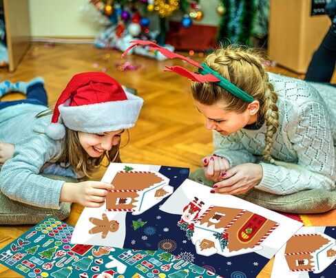 24 قطعة من ملصقات صنع منزل خبز الزنجبيل، ملصقات منزل رجل الثلج، ملصقات عيد الميلاد DIY للأطفال، ملصقات ألعاب حفلات عيد الميلاد للأطفال، هدايا حفلات عيد الميلاد للأطفال الصغار in Kuwait