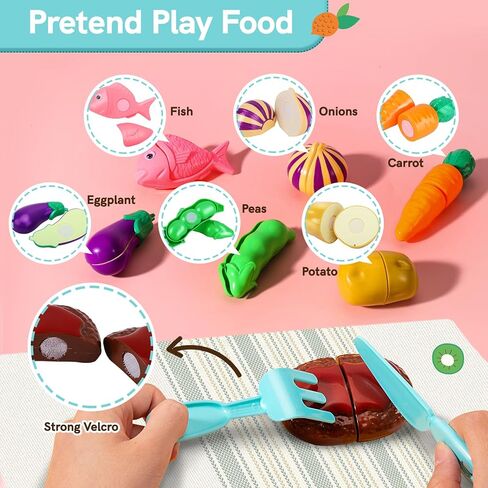 أطفال هيرسيتي يلعبون طعام المطبخ وملحقاته، أواني الطبخ التظاهرية للأطفال الصغار، مجموعة ألعاب القطع، مجموعة أدوات الطبخ، هدايا لعمر 3 4 5 سنوات للأولاد والبنات والأطفال in Kuwait