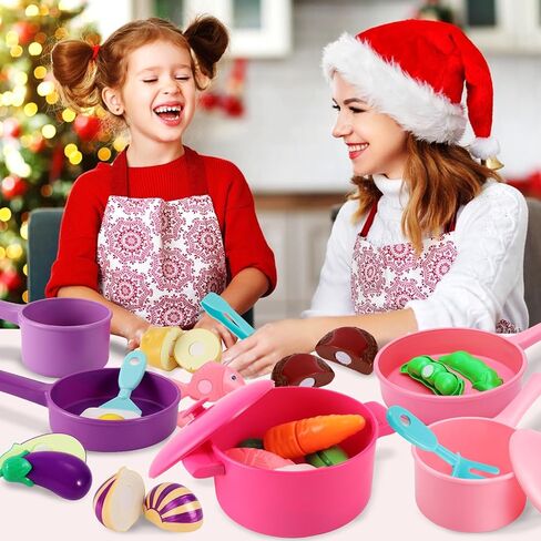 أطفال هيرسيتي يلعبون طعام المطبخ وملحقاته، أواني الطبخ التظاهرية للأطفال الصغار، مجموعة ألعاب القطع، مجموعة أدوات الطبخ، هدايا لعمر 3 4 5 سنوات للأولاد والبنات والأطفال in Kuwait