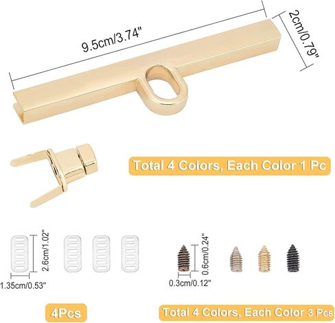 SUPERFINDINGS 4 ألوان محفظة بدوره قفل المشابك 2x9.5cm المشبك بدوره قفل سبيكة محفظة أقفال مخلب بدوره تويست المشبك قفل DIY بها بنفسك حقيبة يد حقيبة الكتف إغلاق محفظة صنع in Kuwait