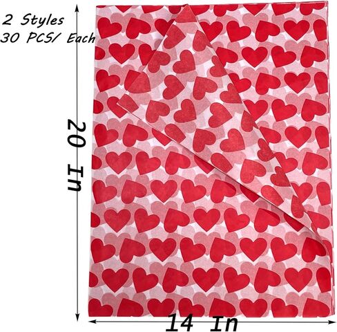 Tissue Paper 60 Sheets Valentines Day Tissue Paper Red Heart Lip Decorative Art Paper for DIY Crafts Wedding Anniversary Baby Shower Birthday, 14 x 20 Inches in Kuwait