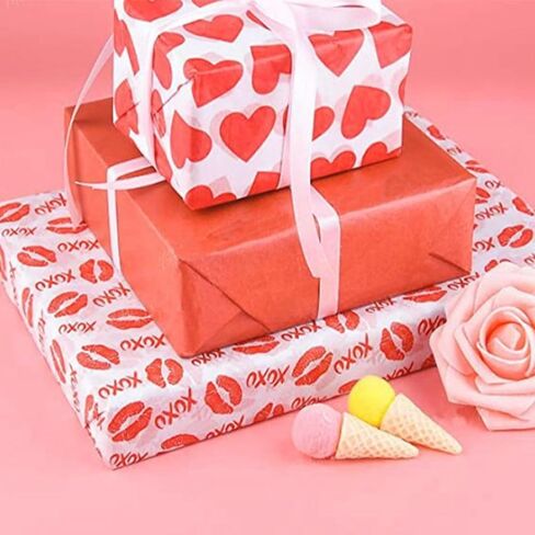 Tissue Paper 60 Sheets Valentines Day Tissue Paper Red Heart Lip Decorative Art Paper for DIY Crafts Wedding Anniversary Baby Shower Birthday, 14 x 20 Inches in Kuwait