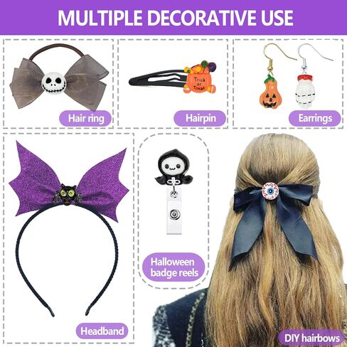 100 قطعة من حلي سلايم على شكل خلفية مسطحة من الراتينج للهالووين، مجموعة متنوعة من الحلي الراتنجات المسطحة الخلفية لتزيين الحرف اليدوية (عشوائي/بدون فتحة) in Kuwait