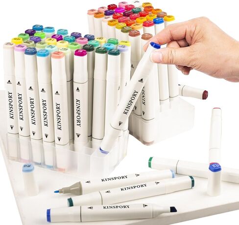 كين سبوري اقلام تحديد كحول مكونة من 160 قطعة، حافظة خشبية فاخرة، اقلام تلوين مزدوجة الراس بلون ابيض، هدية للفنانين والبالغين والاطفال - اسود in Kuwait