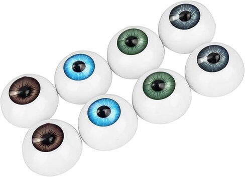 Realistic Acrylic Eyeball, 4 Pairs Plastic Hollow Eyeball, 22mm Diameter Half Round Fake Eyes for Halloween Party Decor Art Dolls Props, Black, Brown, Green, Blue. in Saudi Arabia
