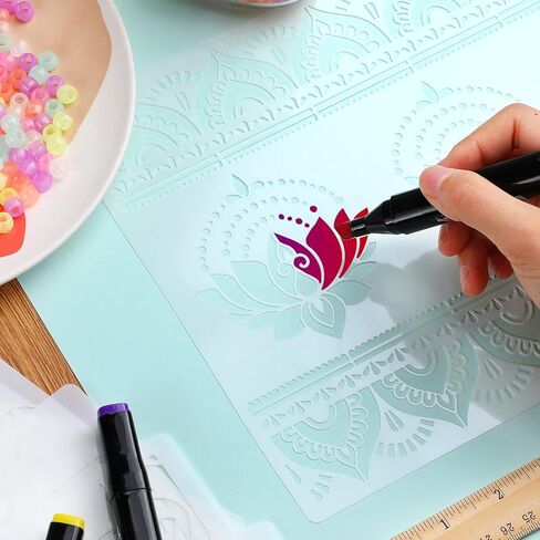 قوالب رسم ماندالا كبيرة قابلة لاعادة الاستخدام بتصميم ماندالا مقاس 8.3 × 11.7 انش، استنسل رسم ماندالا للحرف اليدوية للجدران والبلاط والاثاث والقماش والديكور الداخلي والخارجي in Saudi Arabia