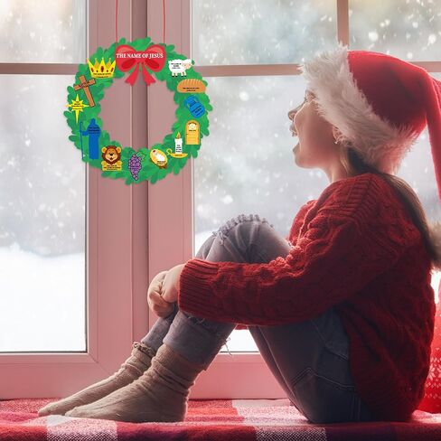 Zhanmai 30 Sets Christmas Sunday School Crafts for Kids Names of Jesus Wreath Craft Kit Bible Crafts Make Your Own DIY Hanging Ornament for Kids Xmas Gift Religious Party Favor Church Game Activities in Saudi Arabia