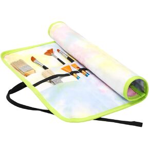 Colored Brush Roll with Canvas Strap - Pencil Case Tie Dye Print 22 Slots - Large Capacity Polyester Pen Organizer for Watercolor Pens or Markers(Blue)