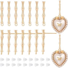 BENECREAT 12PCS 18K Real Gold Plated Earring Studs, Earring Findings with Vertical Loops, 40Pcs Plastic Ear Nuts for Earring DIY Jewelry Making, Hole: 1.2mm