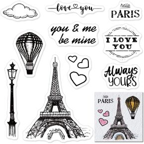 Valentines Eiffel Tower Clear Stamps for Card Making Decoration and Scrapbooking Supplies, Valentine's Day Words with Sentiment Transparent Rubber Stamps for Paper Card Photo Album Crafting Supplies in Kuwait